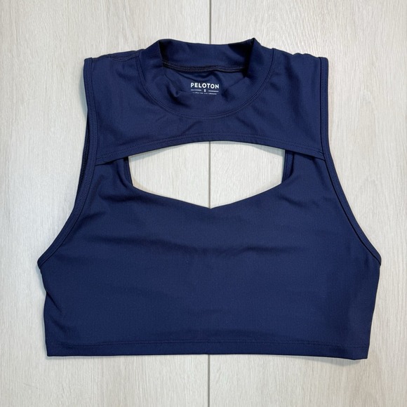 Peloton Navy High Neck Cutout Racerback Sports Bra Women's S Crop Top Gym Yoga - Picture 1 of 5